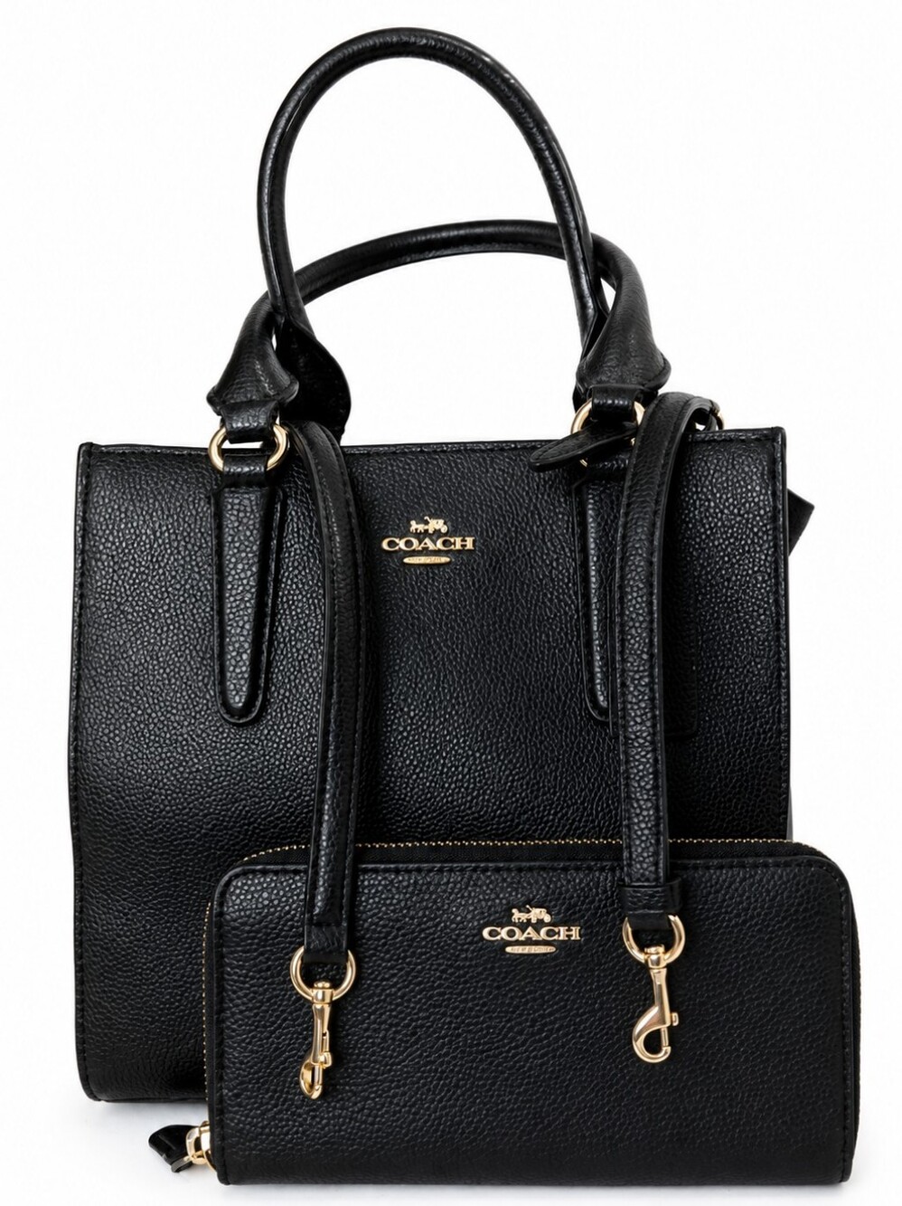 Coach Black Pebbled Leather Tote + Matching Wallet